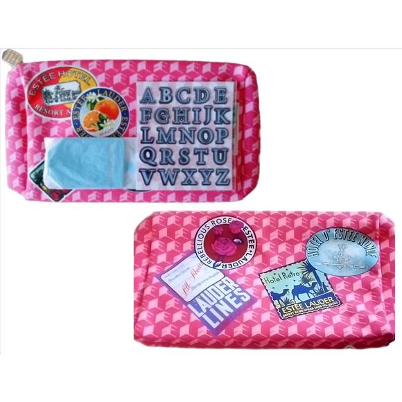 2 x Estee Lauder Pink Travel Cosmetic Makeup Bag + Tag ~ NEW - Picture 1 of 8